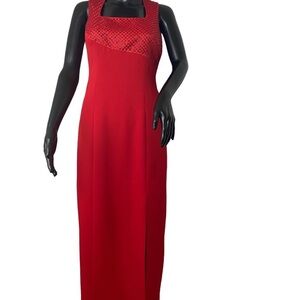 Liz Claiborne Red Maxi Gown with Beaded Upper. Sz 4